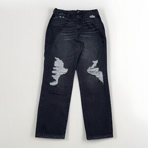 RSQ Jeans Womens 31 Black 90s Jean Relaxed Straight Distressed Measure 31 x 29.5